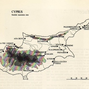 Χάρτης της Κύπρου με τις θέσεις που ανέσκαψε η Σουηδική Αποστολή (Medelhavsmuseet, Memoir 2, 1977, σ. 6)
