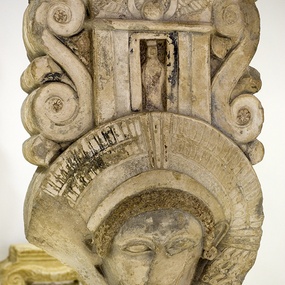 “Hathoric” capital from the area of the Amathous “palace”. Limassol Distric Museum, inv. no. AM-805 (courtesy of the Director of the Department of Antiquities, Cyprus).