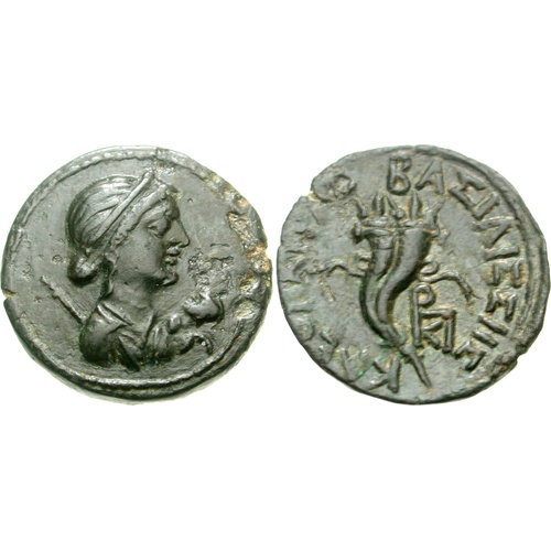 Bronze coin from Cyprus dated to the reign of Cleopatra VII. CNG Triton XIII, 5 January 2010, 241 (15,13 g, 27 mm, 11 h). Sv. 1874=RPC I, 3901.