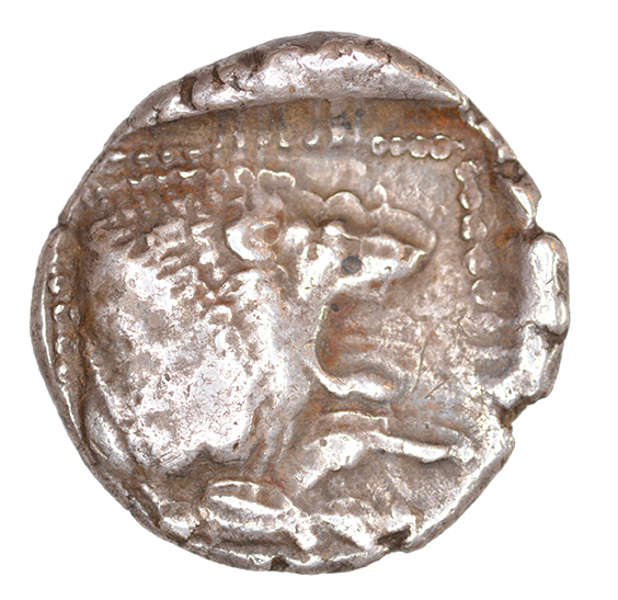 Reverse 'SilCoinCy A1039, acc.no.: RP 400.113. Silver coin of king  of  . Weight: 3.22 g, Axis: 7h, Diameter: 16mm. Obverse type: Lion lying r.. Obverse symbol: -. Obverse legend: - in -. Reverse type: Lion forepart r. with open jaws. Reverse symbol: -. Reverse legend: - in -. '-'.