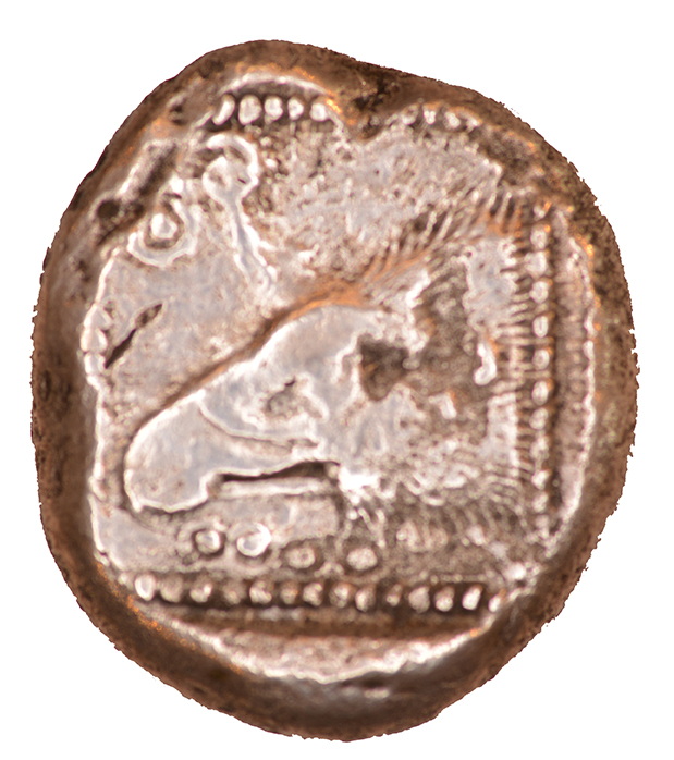 Οπισθότυπος 'SilCoinCy A1063, acc.no.: KP 1466.7. Silver coin of king Uncertain king of Paphos (archaic) of Paphos 525 BC - 480 BC. Weight: 0.92 g, Axis: 9h, Diameter: 20mm. Obverse type: Bull standing l.. Obverse symbol: -. Obverse legend: pu ? in Cypriot syllabic. Reverse type: Eagle’s head l. in incuse square; on top left: ivy leaf ; below, guilloche pattern. Reverse symbol: -. Reverse legend: - in -. '-', 'BMC Cyprus, A Catalogue of the Greek Coins in the British Museum, Cyprus', 'On coins discovered during recent excavations in the island of Cyprus'.