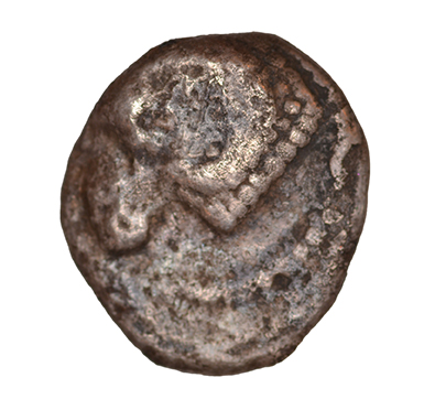 Obverse 'SilCoinCy A1076, acc.no.: KP 1238.7. Silver coin of king Nikodamos of Salamis 450 BC - . Weight: .76g, Axis: 6h, Diameter: 9mm. Obverse type: Ram's head l.. Obverse symbol: -. Obverse legend: - in -. Reverse type: Ram’s head l.. Reverse symbol: ankh. Reverse legend: - in -. '-'.