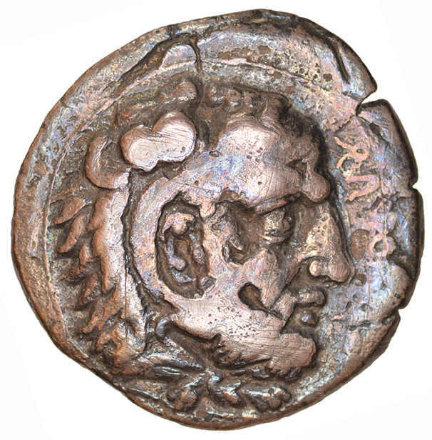 Obverse 'SilCoinCy A1085, acc.no.: KP 1526.6. Silver coin of king Evagoras I of Salamis 411 - 374 BC. Weight: 9.43 g, Axis: 3h, Diameter: 26mm. Obverse type: Heracles head r. bearded with lion skin headdress. Obverse symbol: -. Obverse legend: (e-u)-wa-ko-ro in Cypriot syllabic. Reverse type: Ram lying r. on exergual line ; grain of corn above. Reverse symbol: -. Reverse legend: pa-si-le-wo-se Ε Υ / wa in Cypriot syllabic + Greek. '-', 'The Weber Collection'.