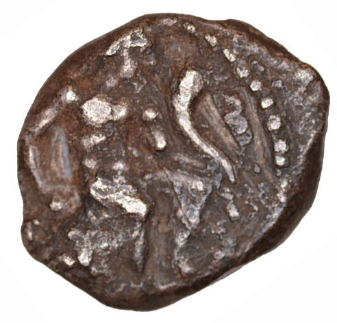 Obverse 'SilCoinCy A1087, acc.no.: KP 859.6. Silver coin of king Evagoras I of Salamis 411 - 374 BC. Weight: 3.30 g, Axis: 4h, Diameter: 16mm. Obverse type: Herakles seated r. on rock holding club and corn of abondance. Obverse symbol: -. Obverse legend: (e-u-wa-ko-ro) in Cypriot syllabic. Reverse type: Ram lying r. on exergual line. Reverse symbol: -. Reverse legend: pa-si-le-wo / ? in Cypriot syllabic. '-'.