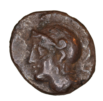 Obverse 'SilCoinCy A1091, acc.no.: KP 313.6. Silver coin of king  of  . Weight: 0.50 g, Axis: -, Diameter: 10mm. Obverse type: Athena head l. with attic helmet. Obverse symbol: -. Obverse legend: - in -. Reverse type: Star of eight rays. Reverse symbol: -. Reverse legend: - in -. '-', 'Du classement des séries chypriotes'.