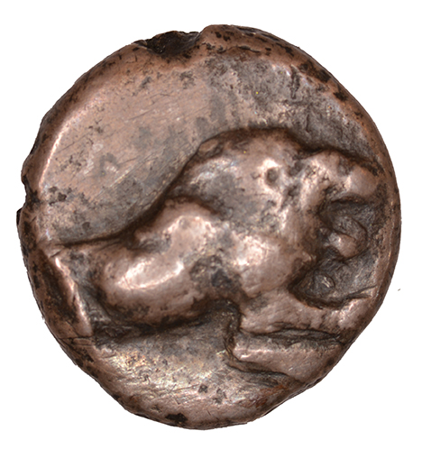 Obverse 'SilCoinCy A1102, acc.no.: KP 2056.23. Silver coin of king  of  . Weight: 2.85 g, Axis: 6h, Diameter: 14mm. Obverse type: Lion forepart r.. Obverse symbol: -. Obverse legend: si in -. Reverse type: Gorgoneion. Reverse symbol: -. Reverse legend: - in -. '-'.
