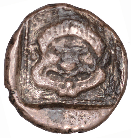 Οπισθότυπος 'SilCoinCy A1102, acc.no.: KP 2056.23. Silver coin of king  of  . Weight: 2.85 g, Axis: 6h, Diameter: 14mm. Obverse type: Lion forepart r.. Obverse symbol: -. Obverse legend: si in -. Reverse type: Gorgoneion. Reverse symbol: -. Reverse legend: - in -. '-'.