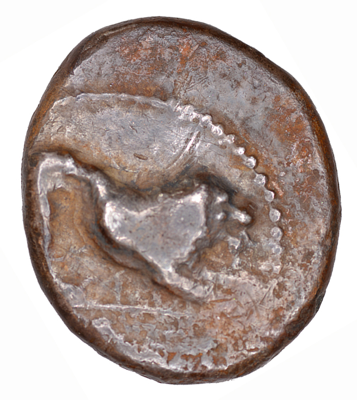 Obverse 'SilCoinCy A1103, acc.no.: KP 833.46. Silver coin of king Uncertain king of Cyprus (archaic period) of Kourion ?  - . Weight: 0.60 g, Axis: 4h, Diameter: 24mm. Obverse type: Lion crouching r.. Obverse symbol: -. Obverse legend: ko in Cypriot syllabic. Reverse type: Bull standing l.. Reverse symbol: -. Reverse legend: ko in Cypriot syllabic. '-', 'Catalogue des monnaies grecques de la Bibliothèque Nationale: les Perses Achéménides, les satrapes et les dynastes tributaires de leur empire: Cypre et la Phénicie', 'BMC Cyprus, A Catalogue of the Greek Coins in the British Museum, Cyprus'.