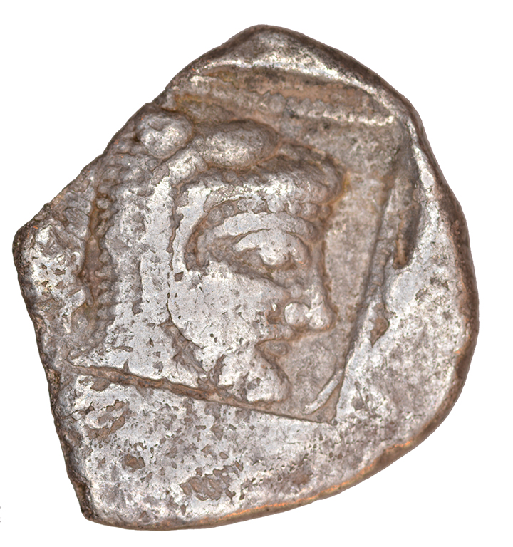 Reverse 'SilCoinCy A1109, acc.no.: KP 2418.2. Silver coin of king Uncertain king of Lapethos of Lapethos 500 - 470 BC. Weight: 9.04 g, Axis: 3h, Diameter: 23mm. Obverse type: Athena head r. with attic helmet. Obverse symbol: -. Obverse legend: - in -. Reverse type: Heracles head r. bearded with lion skin headdress. Reverse symbol: -. Reverse legend: - in -. 'SNG Copenhague, supplement, Acquisitions 1942-1996', 'BMC Cyprus, A Catalogue of the Greek Coins in the British Museum, Cyprus', 'Archaic Greek Coinage. The Asyut Hoard', 'Traité des monnaies grecques et romaines'.