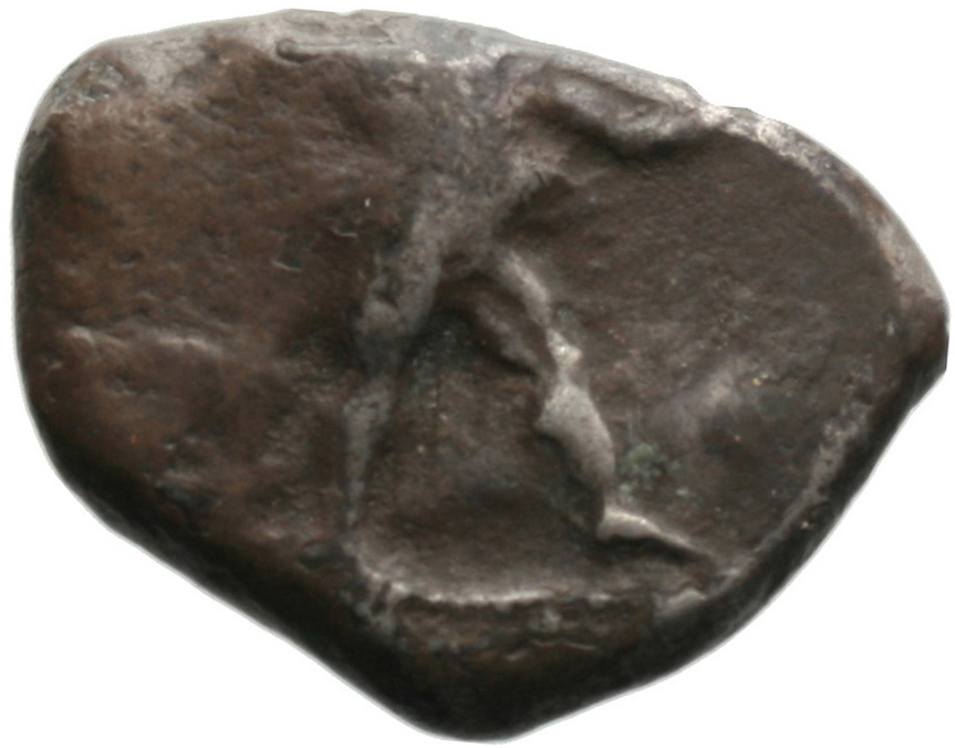 Obverse 'SilCoinCy A1813, acc.no.: . Silver coin of king Ozibaal of Kition 450 - 425 BC. Weight: 11.03g, Axis: 6h, Diameter: 25mm. Obverse type: Heracles advancing r. holding club and bow. Obverse symbol: -. Obverse legend: - in -. Reverse type: Lion devouring stag r.. Reverse symbol: -. Reverse legend: b' in phoenician. 'BMC Cyprus, A Catalogue of the Greek Coins in the British Museum, Cyprus'.