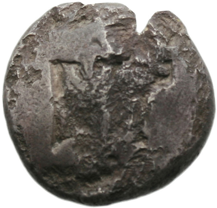 Reverse 'SilCoinCy A1820, acc.no.: . Silver coin of king Uncertain king of Idalion of Idalion 500 - 480 BC. Weight: 10.83g, Axis: -, Diameter: 22mm. Obverse type: Sphinx seated r.. Obverse symbol: -. Obverse legend: - in -. Reverse type: Incuse square. Reverse symbol: -. Reverse legend: - in -. 'BMC Cyprus, A Catalogue of the Greek Coins in the British Museum, Cyprus'.