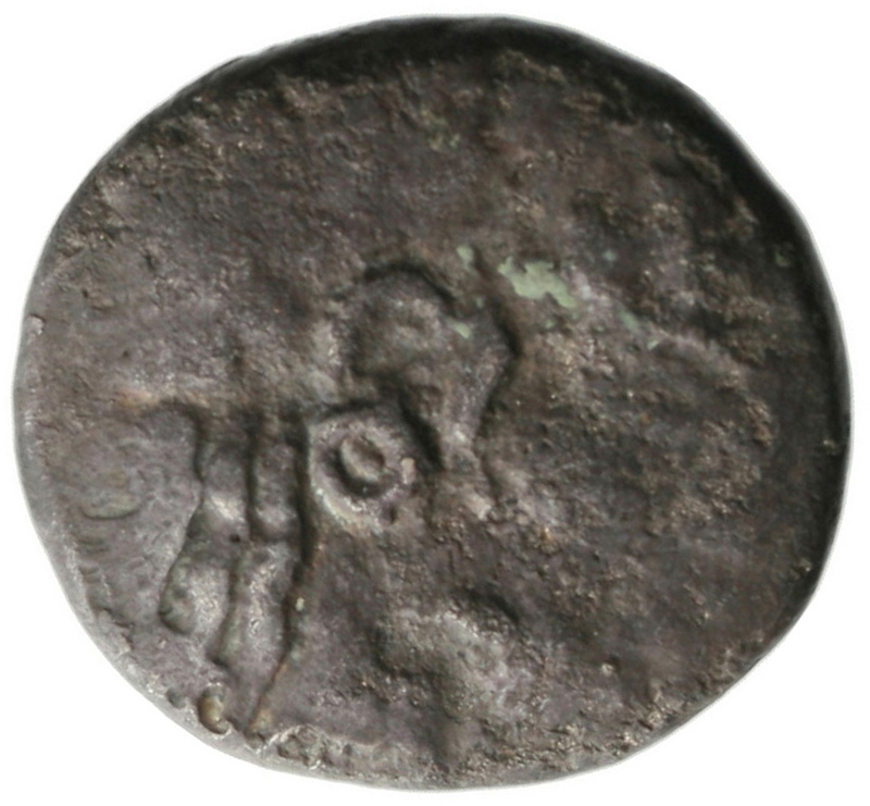 Εμπροσθότυπος 'SilCoinCy A1821, acc.no.: . Silver coin of king Uncertain king of Lapethos of Lapethos 500 - 470 BC. Weight: 10.58g, Axis: 7h, Diameter: 23mm. Obverse type: Female head r. with long hair and circular earring. Obverse symbol: -. Obverse legend: - in -. Reverse type: Athena head l. with corinthian helmet. Reverse symbol: -. Reverse legend: - in -. 'BMC Cyprus, A Catalogue of the Greek Coins in the British Museum, Cyprus'.