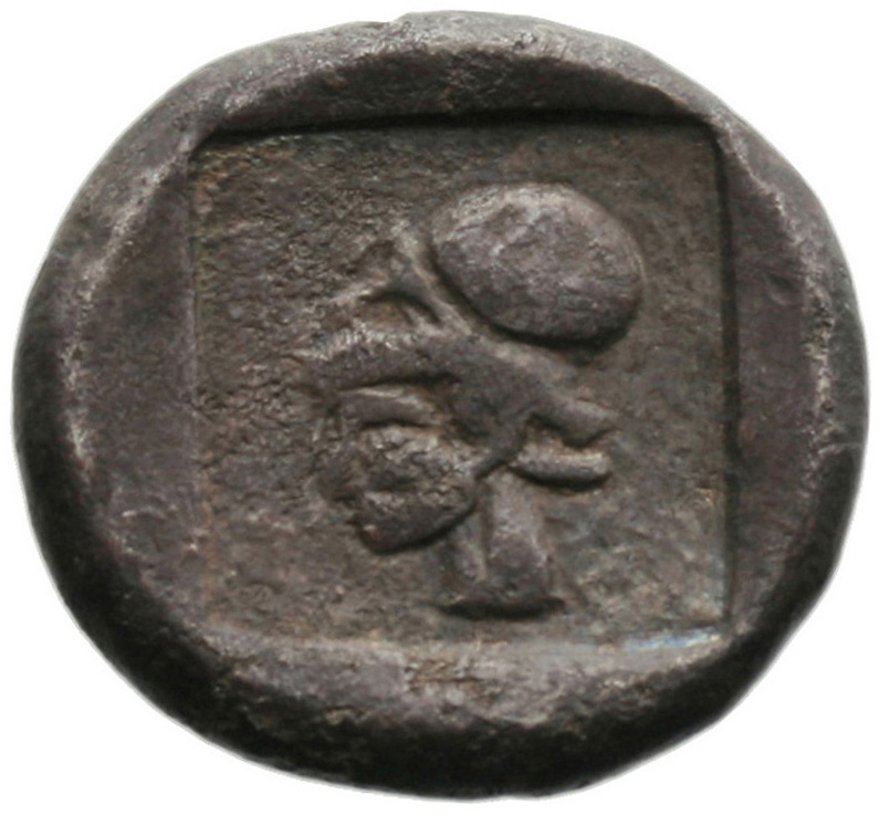 Οπισθότυπος 'SilCoinCy A1821, acc.no.: . Silver coin of king Uncertain king of Lapethos of Lapethos 500 - 470 BC. Weight: 10.58g, Axis: 7h, Diameter: 23mm. Obverse type: Female head r. with long hair and circular earring. Obverse symbol: -. Obverse legend: - in -. Reverse type: Athena head l. with corinthian helmet. Reverse symbol: -. Reverse legend: - in -. 'BMC Cyprus, A Catalogue of the Greek Coins in the British Museum, Cyprus'.