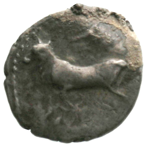 Εμπροσθότυπος 'SilCoinCy A1829, acc.no.: . Silver coin of king Stasandros of Paphos 460 - ?. Weight: 1.7g, Axis: 8h, Diameter: 14mm. Obverse type: Bull standing l.. Obverse symbol: -. Obverse legend: - in -. Reverse type: Eagle standing l.; ivy leaf r., one-handled vase l.. Reverse symbol: -. Reverse legend: - in -. 'BMC Cyprus, A Catalogue of the Greek Coins in the British Museum, Cyprus'.