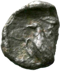Οπισθότυπος 'SilCoinCy A1831, acc.no.: . Silver coin of king Stasandros of Paphos 460 - ?. Weight: 0.12g, Axis: 2h, Diameter: 7mm. Obverse type: Bull standing l.. Obverse symbol: -. Obverse legend: - in -. Reverse type: Eagle standing l.; ivy leaf r., one-handled vase l.. Reverse symbol: -. Reverse legend: - in -. 'BMC Cyprus, A Catalogue of the Greek Coins in the British Museum, Cyprus'.