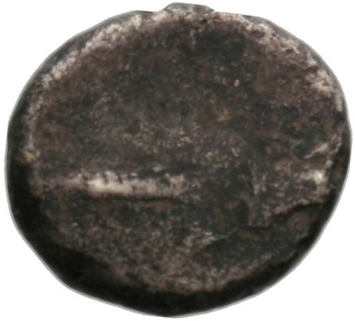 Οπισθότυπος 'SilCoinCy A1836, acc.no.: . Silver coin of king Evelthon of Salamis 525 - 500 BC. Weight: 3.47g, Axis: 12h, Diameter: 15mm. Obverse type: Ram recumbent l.. Obverse symbol: -. Obverse legend: e-u-we in Cypriot syllabic. Reverse type: Smooth. Reverse symbol: -. Reverse legend: - in -. 'BMC Cyprus, A Catalogue of the Greek Coins in the British Museum, Cyprus'.