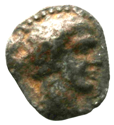 Obverse 'SilCoinCy A1845, acc.no.: . Silver coin of king Evagoras I ? of Salamis 391 - 386 BC. Weight: 0.66g, Axis: 1h, Diameter: 12mm. Obverse type: Male head youthful r.. Obverse symbol: -. Obverse legend: - in -. Reverse type: Smooth. Reverse symbol: -. Reverse legend: - in -.
