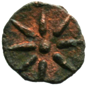 Οπισθότυπος 'SilCoinCy A1856, acc.no.: . Silver-plated coin of king Evagoras II of Salamis 361 - 351 BC. Weight: 0.5g, Axis: -, Diameter: 10mm. Obverse type: Athena head l. with attic helmet. Obverse symbol: -. Obverse legend: - in -. Reverse type: Star of eight rays. Reverse symbol: -. Reverse legend: - in -.