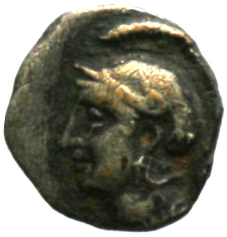 Εμπροσθότυπος 'SilCoinCy A1858, acc.no.: . Silver coin of king Evagoras II of Salamis 361 - 351 BC. Weight: 0.53g, Axis: -, Diameter: 10mm. Obverse type: Athena head l. with attic helmet. Obverse symbol: -. Obverse legend: - in -. Reverse type: Star of eight rays. Reverse symbol: -. Reverse legend: - in -.
