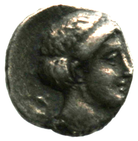 Οπισθότυπος 'SilCoinCy A1863, acc.no.: . Silver coin of king Pnytagoras of Salamis 351 - 332 BC. Weight: 2g, Axis: 12h, Diameter: 13mm. Obverse type: Aphrodite head l.. Obverse symbol: -. Obverse legend: - in -. Reverse type: Artemis head r. . Reverse symbol: -. Reverse legend: BA in Greek.