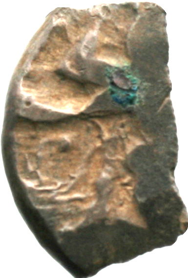 Εμπροσθότυπος 'SilCoinCy A1924, acc.no.: . Silver coin of king Baalmilk I of Kition 475 - 450 BC. Weight: 3.82g, Axis: 6h, Diameter: 16mm. Obverse type: Heracles advancing r. holding club and bow. Obverse symbol: -. Obverse legend: - in -. Reverse type: Lion seated r., ram’s head on it’s feet. Reverse symbol: -. Reverse legend: mlk in Phoenician.