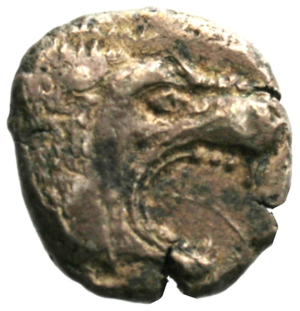 Obverse 'SilCoinCy A1940, acc.no.: . Silver coin of king Uncertain king of Cyprus (archaic period) of Uncertain Cypriot mint  - . Weight: 6.33g, Axis: 7h, Diameter: 18mm. Obverse type: Lion’s head r. with open jaws. Obverse symbol: -. Obverse legend: - in -. Reverse type: Bull’s head r. . Reverse symbol: -. Reverse legend: - in -.