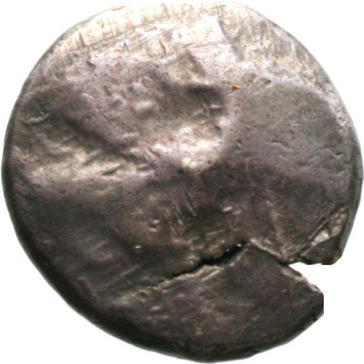 Εμπροσθότυπος 'SilCoinCy A1943, acc.no.: . Silver coin of king Onasi(-) of Paphos . Weight: 10.1g, Axis: 4h, Diameter: 21mm. Obverse type: Bull standing l.; above winged solar disk; to l. ankh. Obverse symbol: -. Obverse legend: - in -. Reverse type: Eagle flying l.; astragalos below. Reverse symbol: -. Reverse legend: - in -.